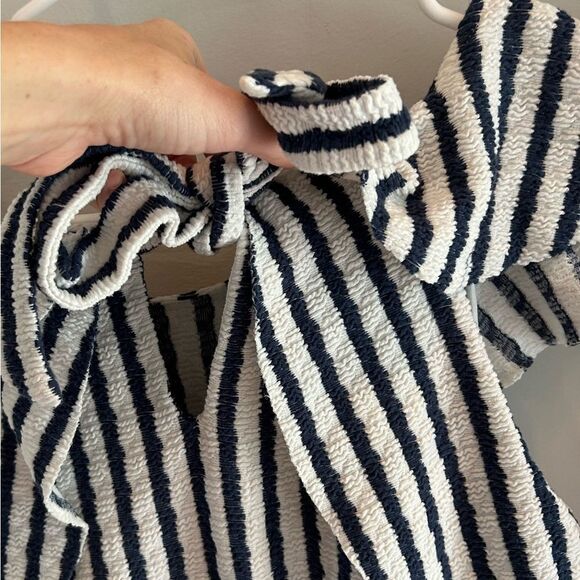 Eva Franco Keely Striped Bow Back Ruffle Top Navy Blue & White Stripe Size XS - Picture 6 of 8